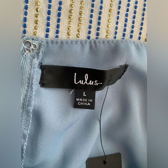 LULUS  EXCEEDINGLY ELEGANT BLUE FLORAL APPLIQUÉ BUSTIER MIDI DRESS SZ L NWT - Picture 9 of 17